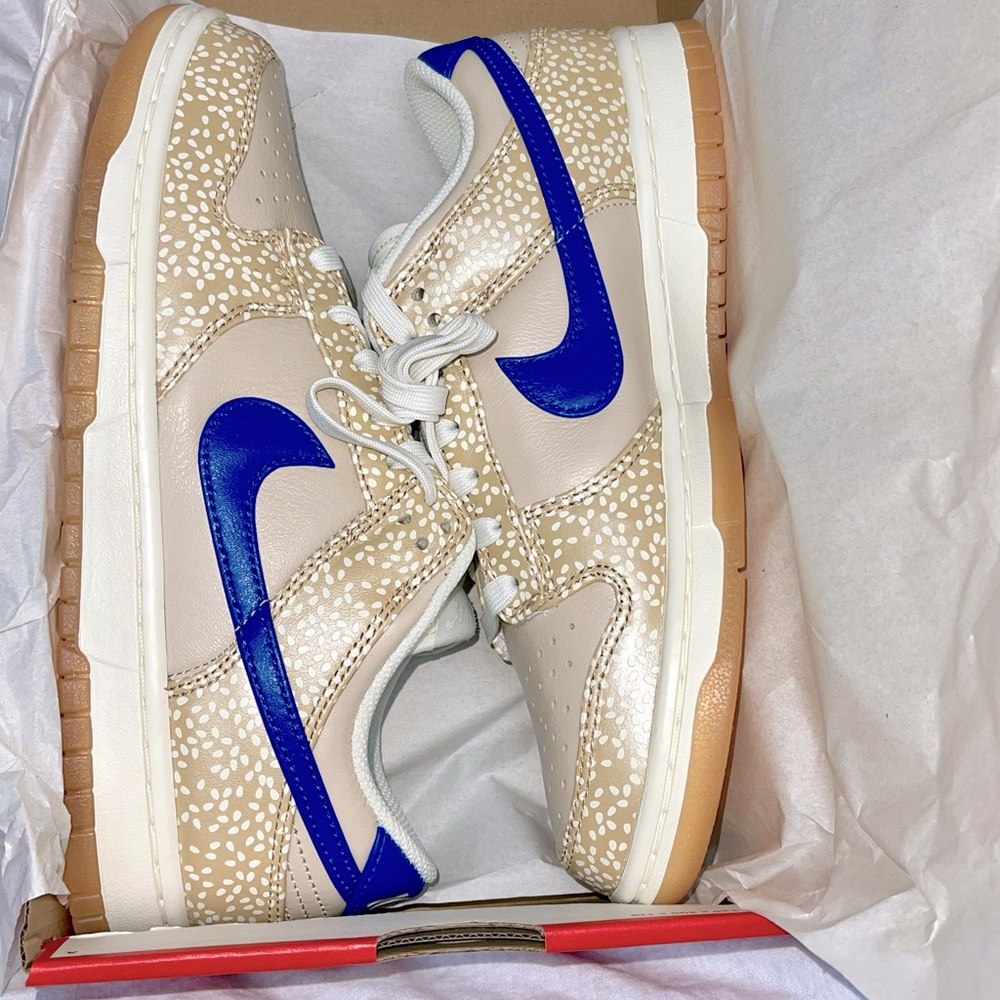 “Brand New W/Box” 100% Authentic Nike Dunk Low. Tan/Blue/Off White - Size 8